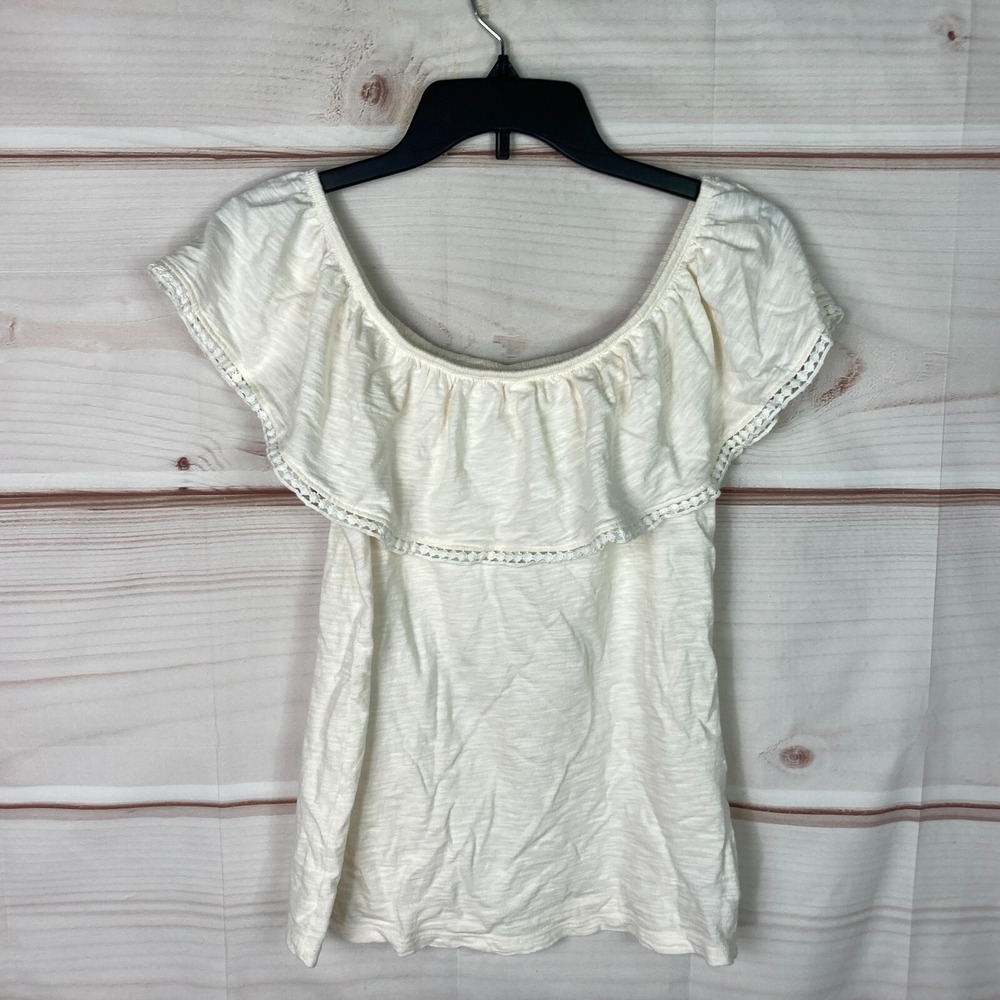 Old Navy Top Womens XS Ivory Off The Shoulder Blouse Sleeveless Cotton Solid